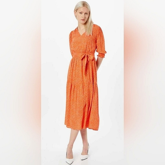 Marks & Spencer M&S Collection Wmns Orange Polka Dot Waisted Day Dress Sz18 - Picture 1 of 13